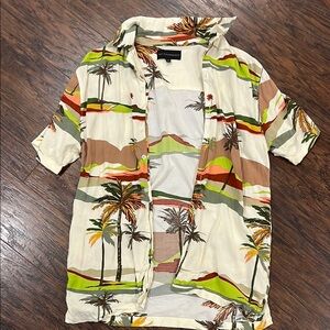 No Boundaries Cream Floral Shirt with Red and Green Accents